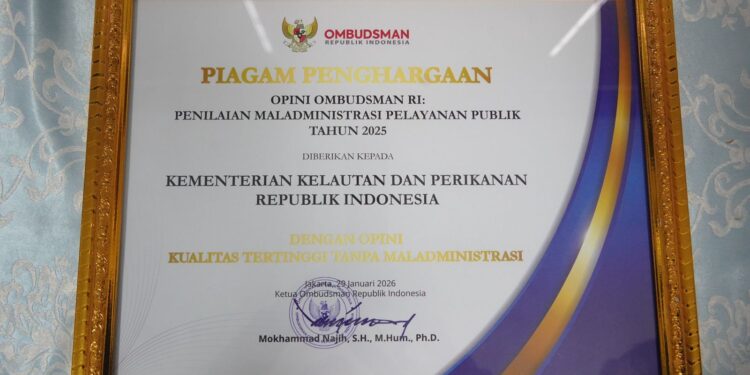 KKP Raih Opini Kualitas Tertinggi Tanpa Maladministrasi dari Ombudsman RI
